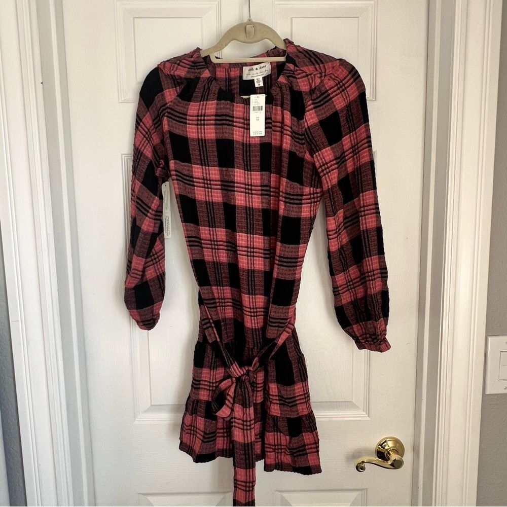 Anthropologie Cloth and Stone Plaid Pink and Black Dress Size XS